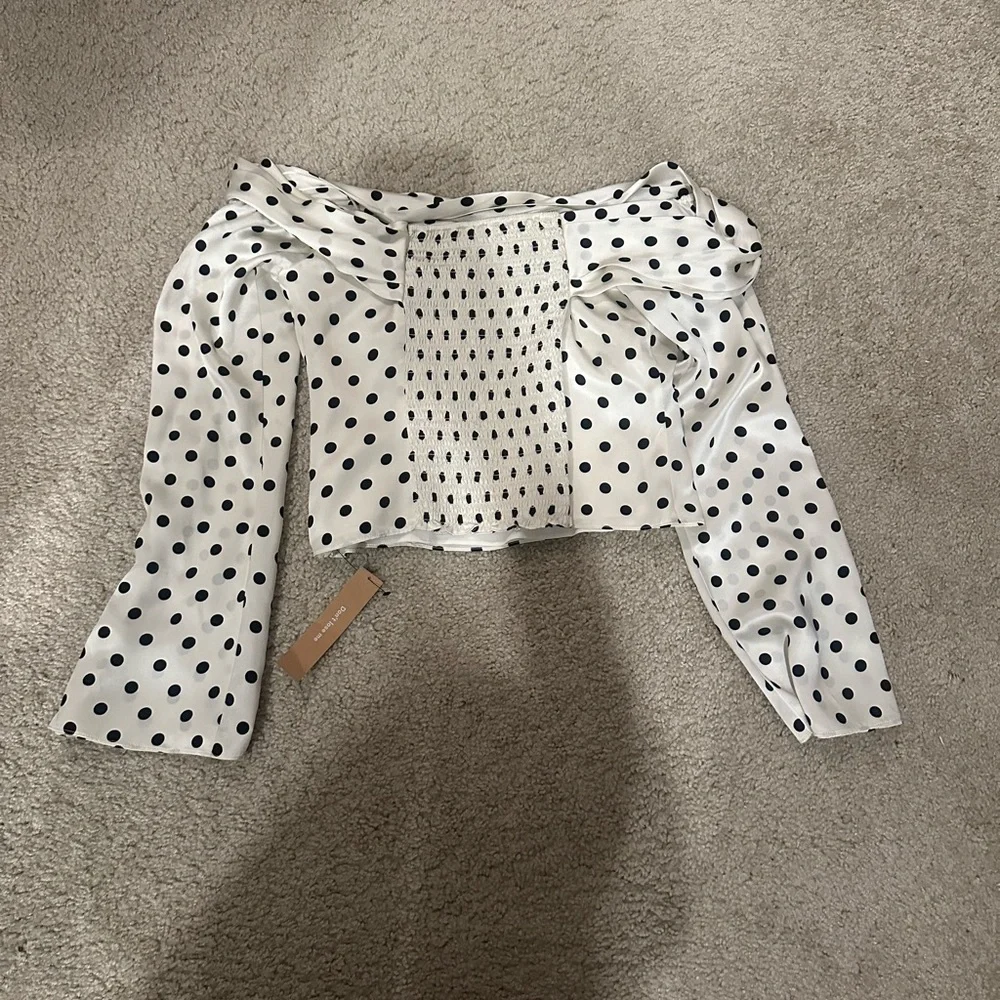 Reformation Black and White Polka Dot Off-Shoulder Blouse - Picture 3 of 4